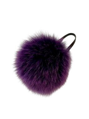 Purple fox fur pom pom purse charm